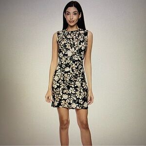 NWT Premier Amour Dark Green & Tan Sleeveless Floral Ruched Dress Sizes 8 & 14